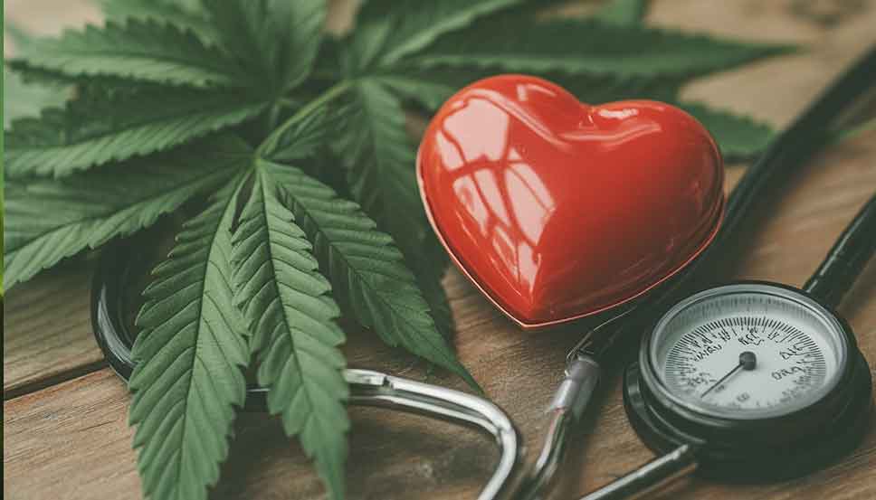 Cannabis and Hypertension: What You Need to Know About Effects and Risks Medical illustration of cannabis and hypertension, featuring a cannabis leaf alongside a heart and blood pressure monitor.