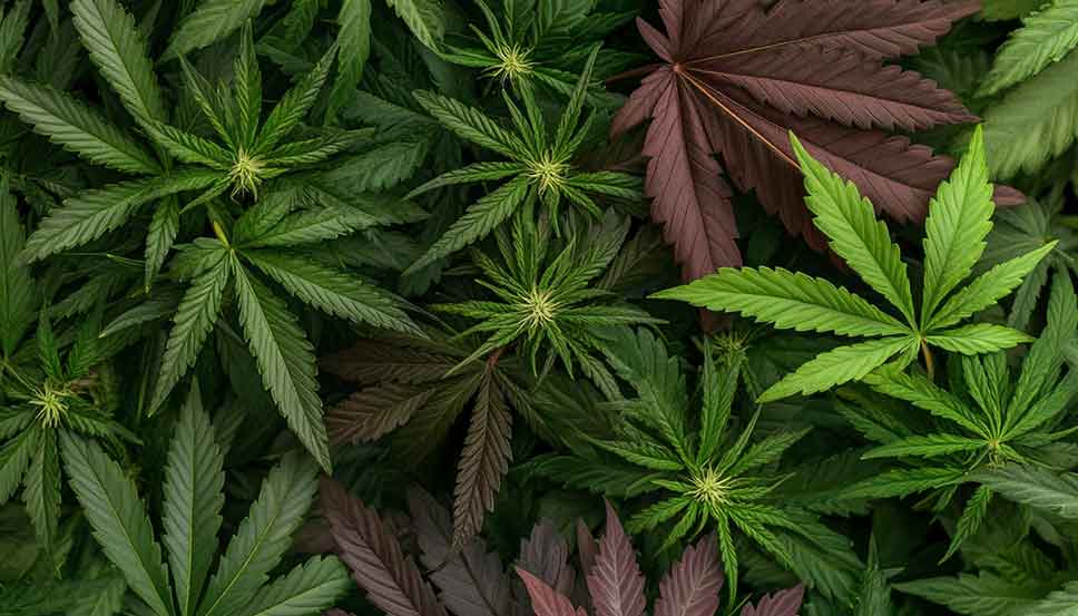 Skunk vs Haze: What Is The Difference Close-up of Skunk vs Haze cannabis strains with vibrant leaves and unique colors illustrating how to get bigger buds on autoflowers