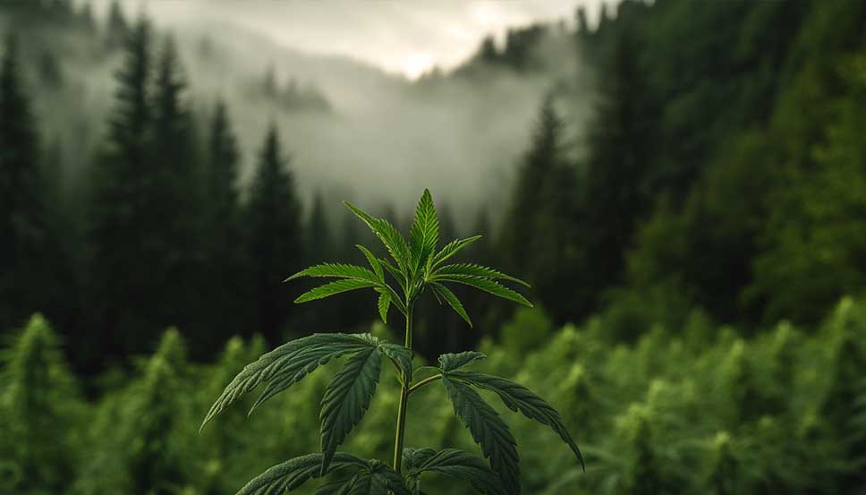 Sweden: Cannabis, CBD, and HHC Healthy cannabis sativa plant growing outdoors in Sweden reflecting the issue of is weed legal in Sweden