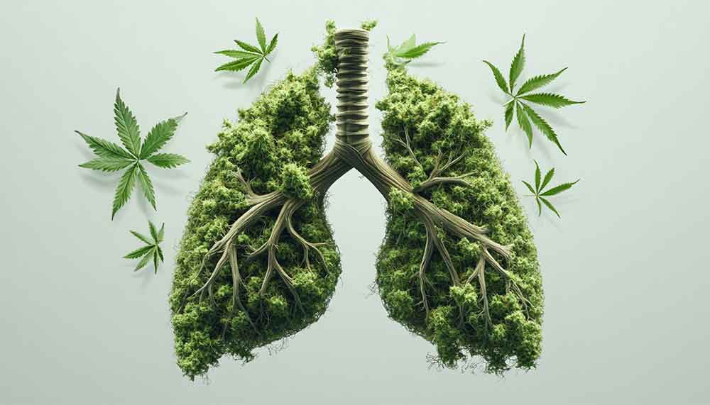 Does Coughing Make You Higher? Stylized illustration showing lungs and brain inside a human silhouette with swirling smoke, representing the question: does coughing make you higher.