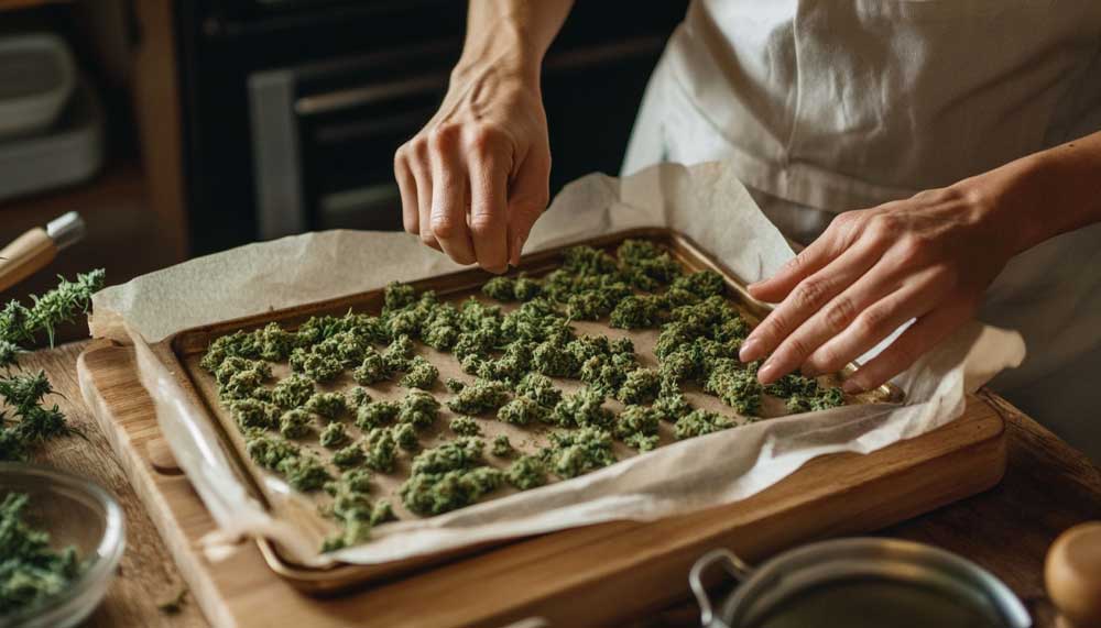 How Do You Process Cannabis to Put in Cookies? Decarboxylation is the first step in how do you process cannabis to put in cookies—this image shows how to activate THC using oven heat.