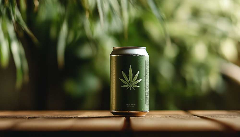THC Beer vs. Regular Beer: Which One Is Better for Relaxation? A minimalistic can of THC beer placed on a wooden table in natural light