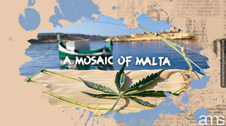 Cannabis leaf on a small wall in Maltese porch
