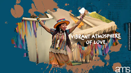 happy hippie girl dances in the village