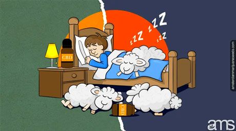 woman in bed sleeping with three sheep next to her