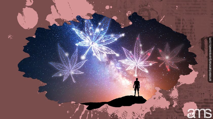 milkyway with cannabis leaves