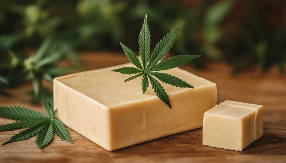 How to Make Hash Butter: A Potent Base for Edibles Melted hash butter in a glass jar on a rustic kitchen counter