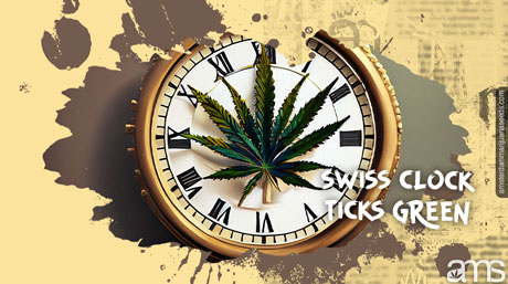 Swiss clock ticks green Swiss clock cannabis leaf