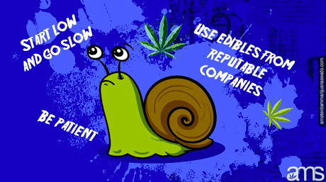 start slow snail edibles cartoon image of a snail